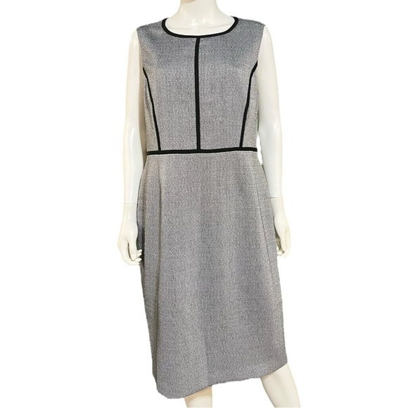 Kasper Sheath Dress Back-Slit Black/White 16 - Picture 4 of 12